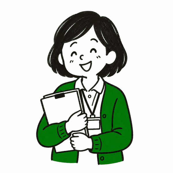 バインダーを抱えて笑顔のケアマネジャーさんの絵